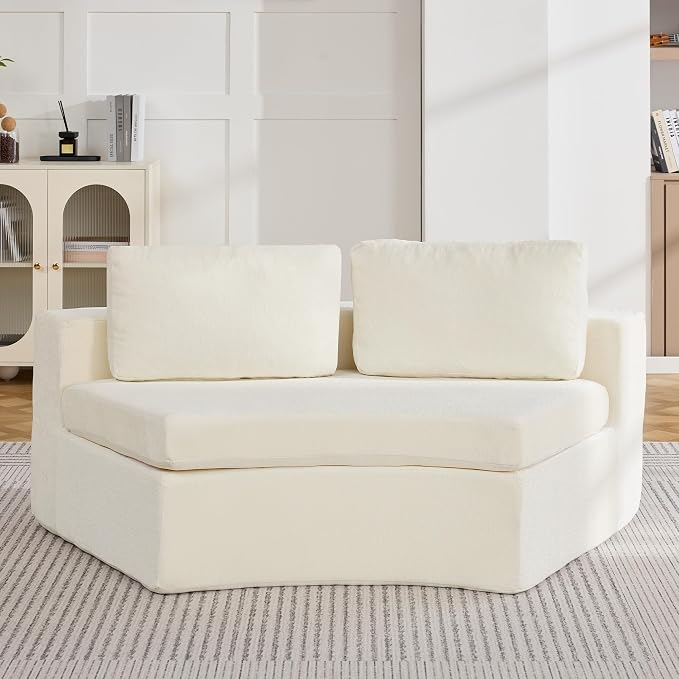 WUTUTUEE Curved Round Boneless Sofa, Oversized Modular Sectional Sofa with Deep Seat, Chenille Memory Foam Sofa with Pillows, Upholstered Comfy 2 Middle Seat Couch for Living Room, W