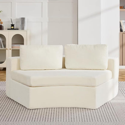 WUTUTUEE Curved Round Boneless Sofa, Oversized Modular Sectional Sofa with Deep Seat, Chenille Memory Foam Sofa with Pillows, Upholstered Comfy 2 Middle Seat Couch for Living Room, W