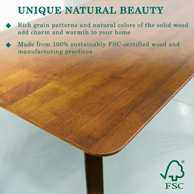 Acacia Verve 48" Solid Wood Dining Table for 4, Rectangular Acacia Wood Kitchen Table, Modern Farmhouse Style, Rustic Natural Finish, Dining Room Furniture, Seats 4 Comfortably, Caramel