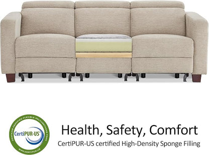 MCombo 88.6'' Reclining Sofa, Wall Hugger Power Recliner Sofa with Adjustable Headrest, USB A & C Charge Ports, Wood Legs, for Living Room (Fabric, HL198M3) (Beige, 3-Seater)