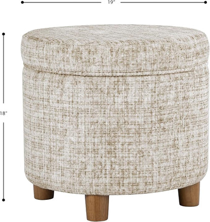 HomePop 19" Round Storage Ottoman - Cream Textural Woven