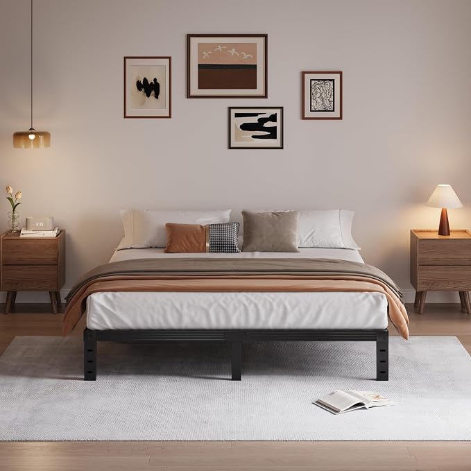 Queen Bed Frame, Heavy Duty 12" High Black Metal Platform Bed, Sturdy Steel, No Box Spring Needed, Noise-Free, Easy Assembly
