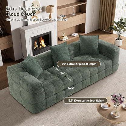 89.8" Boneless Couch,Comfy Cloud Sectional Sofa with Deep Seat,Modern Upholstered Chenille Love Seat Sofa, Oversized Couches for Living Room, No Assembly Required Tufted Sofas, Green