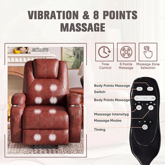 Flamaker Power Lift Recliner Chair Electric Lift Recliner for Elderly Power Lift Recliner Chair with Cup Holders Side Pockets for Living Room (Leathaire, Dark Brown)