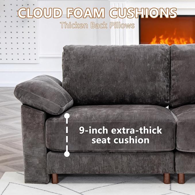 Oversized L Shaped Sectional Couch for Living Room, Extra Large Deep Seat Modular Sectional Sofa with Washable Covers, Modern Cloud Couch for Apartment, Bedroom (Gray, Corner V Shape 6 Seat)