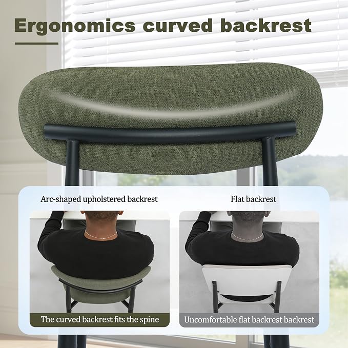 FREKEN Modern Upholstered Dining Chairs Set of 8, Mid-Century Metal Frame Linen Fabric Side Chair for Kitchen Dining Room, 350lbs Capacity, Green