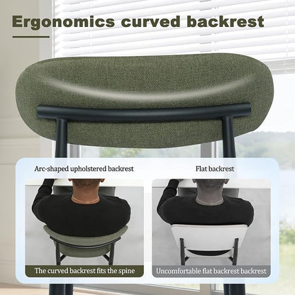 FREKEN Modern Upholstered Dining Chairs Set of 8, Mid-Century Metal Frame Linen Fabric Side Chair for Kitchen Dining Room, 350lbs Capacity, Green