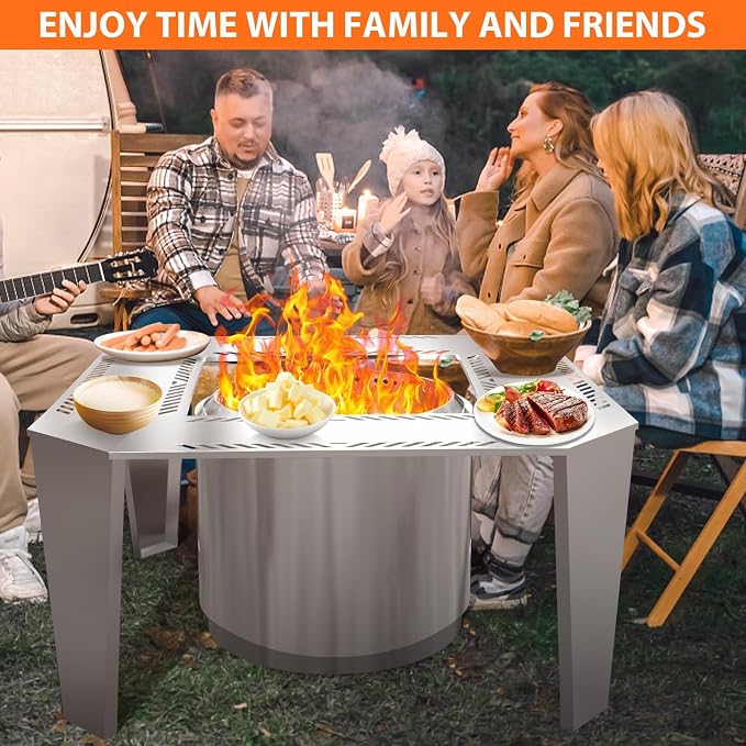 Uniflasy Fire Pit Surround Table for Solo Stove Yukon– Adjustable 41"/48" Stainless Steel Tabletop with Safety Barrier, Fits Yukon, Bonfire, Ranger, Tiki, Outdoor Table for Smokeless Fire Pit
