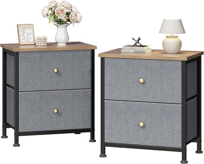 DUMOS Nightstand Set of 2, Bedside Table for Bedroom, Small Dresser | Side/End Table with 2 Fabric Drawers, Storage Cabinet Furniture, 20 Inch Night Stand for Closet, Entryway, Blue 2Pack