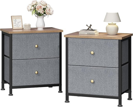 DUMOS Nightstand Set of 2, Bedside Table for Bedroom, Small Dresser | Side/End Table with 2 Fabric Drawers, Storage Cabinet Furniture, 20 Inch Night Stand for Closet, Entryway, Blue 2Pack