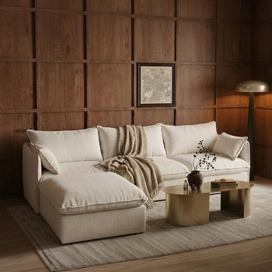 Cloud Modular Sectional Sofa, Oversized Deep Seat Comfort, Linen Blend | Fully Removable Washable Covers, Memory Foam Seat Cushions, Storage Ottoman, Premium Fabric