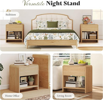 AMERLIFE Modern 3-Piece Bedroom Furniture Set with 5-Drawer Dresser and 2 Nightstands, Large Storage Capacity, Rounded Corners, Flexible Combination Design, Anti-Tip Kit Included, Light Oak