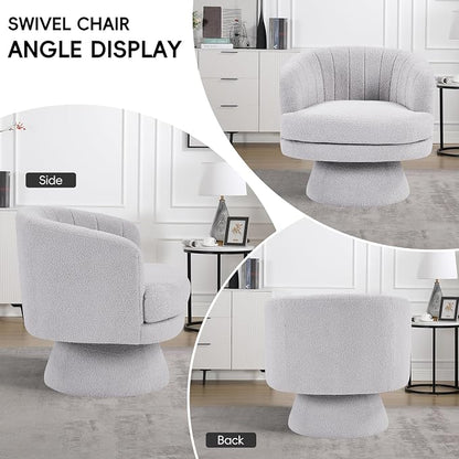 CANMOV Swivel Accent Chair with Armrest, Modern 360 Degree Swivel Barrel Chair with Curve Back and Soft Cushion,Comfy Round Sherpa Teddy Armchair Single Sofa for Living Room,Bedroom, Light Grey