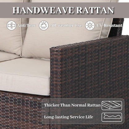 EortheX 3-Seat Rattan Wicker Outdoor Patio Sofa Garden Deck Porch, Beige | Weather-resistant PE rattan, quick-dry anti-slip cushions, for garden/deck/porch, rust-resistant frame, easy assembly