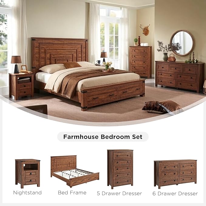 T4TREAM 48" Tall Farmhouse 5-Drawer Dresser for Bedroom, Reclaimed Barnwood | Rustic chests of drawers, Wood Storage Cabinet, Metal Handle, Unique Corner Accent, Bedroom, Living Room, Hallway
