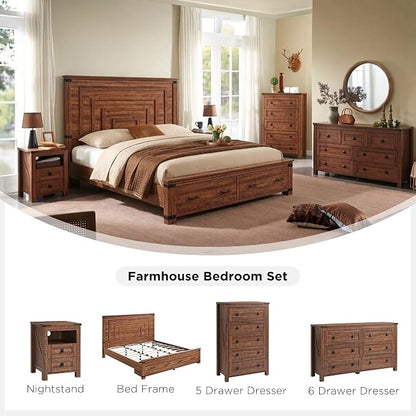 T4TREAM 54" Wide Farmhouse 6-Drawer Dresser for Bedroom, Reclaimed Barnwood | Rustic, Wood Storage Cabinet, Metal Handle, Unique Corner Accent, Bedroom, Living Room, Hallway