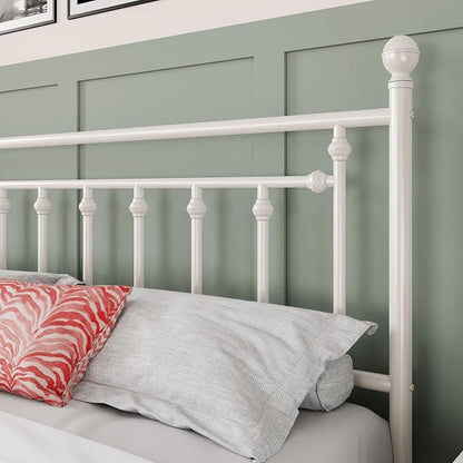 Allewie 14 Inch King Size Metal Platform Bed Frame with Victorian Vintage Headboard and Footboard/Mattress Foundation/Under Bed Storage/No Box Spring Needed/Easy Assembly/Noise Free/White