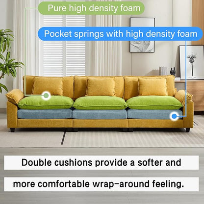 Oprisen 120" Modular Sectional Sofa, Comfy Cloud Couch Sectional Sofa, Chenille Sofa Sleeper Deep Seat Sofa with Throw Pillows for Living Room (Yellow, 120"- 3 Seater)