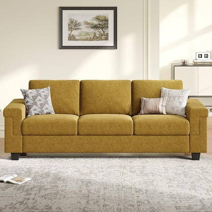 COPIAE 3 Seater Sofa Couch with Deep Seat, 90" Modern Upholstered Sofa with Armrests, Easy Installation, Comfy Couches for Living Room, Apartment, Yellow