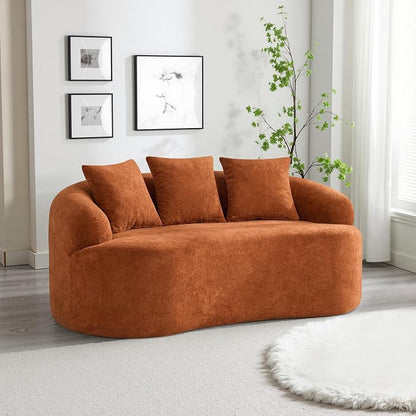 65" Boneless Loveseat Sofa Couch, Modern Comfy Curved Cloud Sofa, Chenille Deep Seat Love Seat Couches for Living Room, No Assembly, Orange