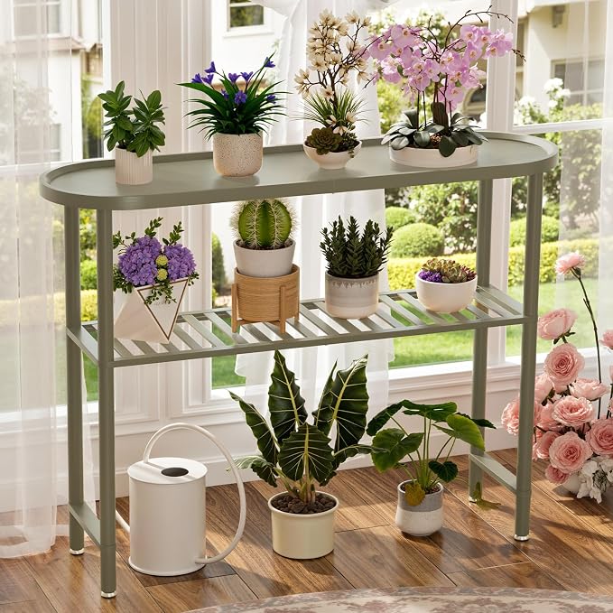 Modern Entryway Table for Hallway Bamboo 39.4", Green Console Tables for Entryway 2-tier, Behind Sofa Table with Anti-fall Edge, TV Stand for Living Room, 5min Easy Assembly, 39.4"L x 11.8"W x 29.7"H