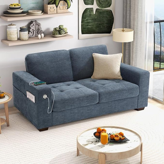 Hanherry 70" Loveseat Sofa for Living Room, Modern Comfy Couch with Medium Firm Seat Cushion, Removable Cover,Wide Armrest,USB/Type-C Port,Chenille Fabric Couches for Small Space,Apartment,Bedroom