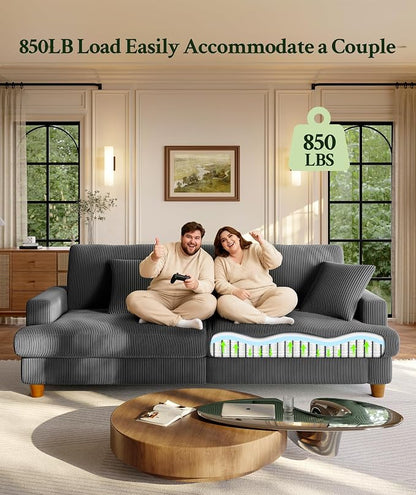 Welzona 87.2" Couches for Living Room, Comfy Grey Couch 7.5" Extra Thick Cushion, Sofas for Living Room Tool-Free Setup, Loveseat Sofa 848lbs Support, Corduroy Couch for Bedroom, Apartment, Office