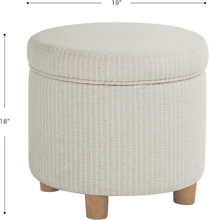 HomePop 19" Round Storage Ottoman - White Woven Stripe