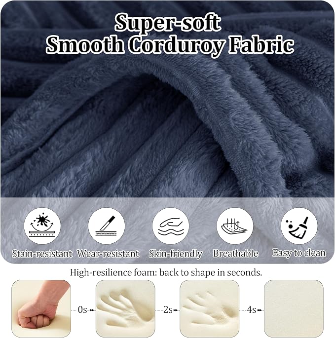 92.5'' U-Shaped Boneless Couches, Sectional Sofa with Deep Seat with Ottoman, Corduroy Modular Sectional Sofa, Convertible Cloud Couch with Oversized Deep Seats No Assembly Needed