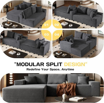 AUGOP 108" Sectional Couches for Living Room Modern Modular Sofa with L-Shape Couchs Upholstered Boneless Couch Deep Seat Sectional Couch with Chaise (Dark Grey, 108" Left Facing Chaise+2Seaters)