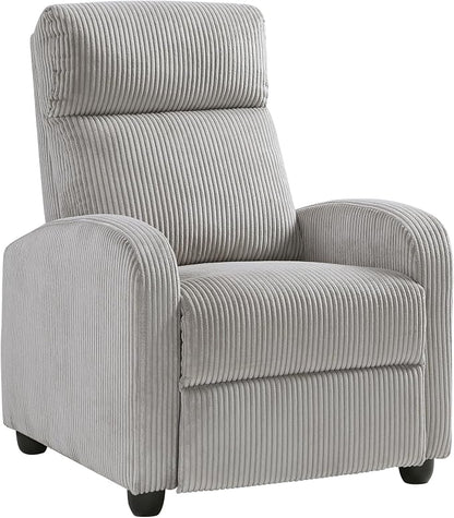 Lexicon Corduroy Pushback Recliner Chair Armchair Push Back Recliner, Solid Wood Frame and Metal Base, Easy Assembly Small Soft Single Sofa Accent Chair for Living Room/Office/Apartment, Light Grey