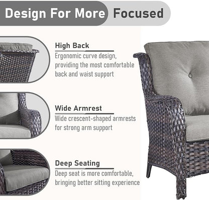 Outdoor Loveseat Sofa-2 Seater Rattan Wicker Patio Couch High Back Patio Sofa for Porch Deck Backyard-Brown/Grey