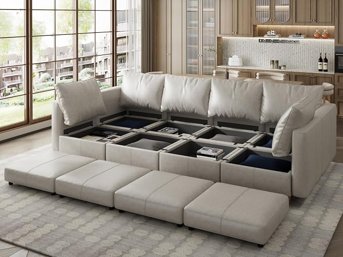 EASE MOOSE Modular Sectional Sofa Sleeper Couch with Storage,Faux Leather Sectional Large Moduar Sofa Bed