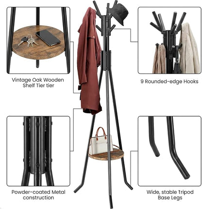 Simple Houseware Freestanding Coat Rack with Shelf, 9 hooks, Black
