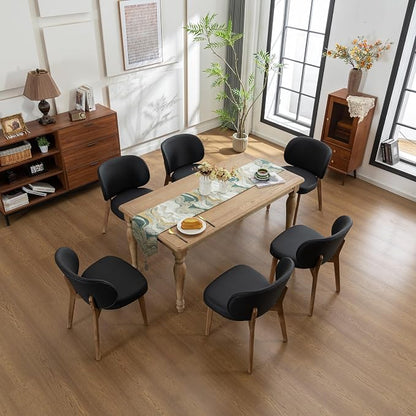 YOUNIKE Dining Chairs Set of 4 Modern Kitchen Dining Room Chairs Black | Faux Leather Upholstered Armless Side Accent Chair with Back Wide Padded Seat Wooden Leg, Soft, Waterproof, Comfortable