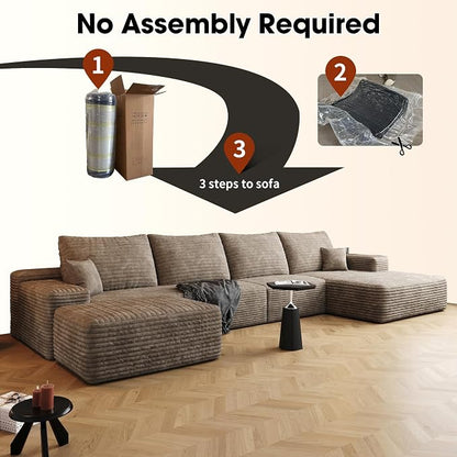 AUGOP 136" Sectional Couches for Living Room Modern Modular Sofa with L-Shape Couchs Upholstered Boneless Couch Deep Seat Sectional Couch with Chaise (Camel, Right Facing Chaise+3Seaters+Ottoman)