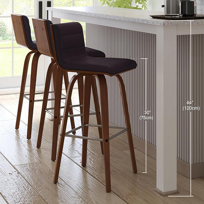 Vienna 30" Swivel Bar Stool in Walnut Wood Finish with Brown Faux Leather - Set of 4