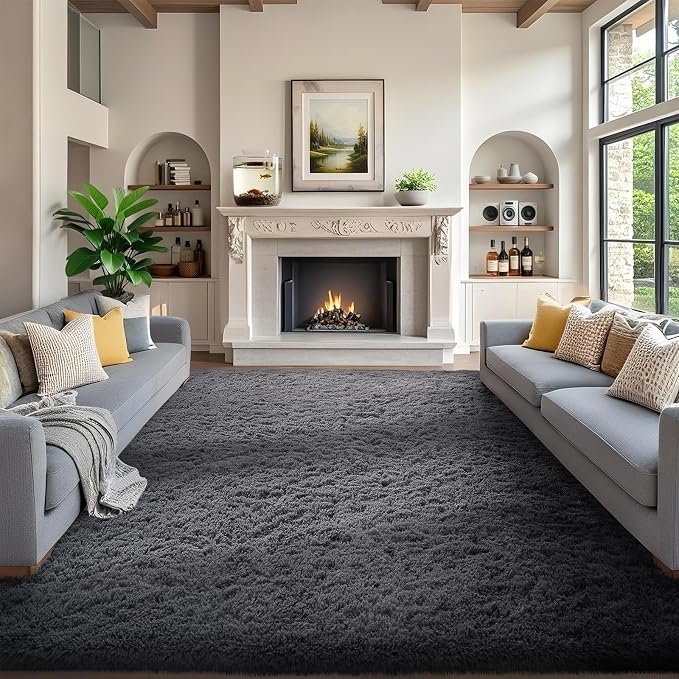 Ophanie 7x9 Area Rugs,Upgrade Non-Slip Fluffy Soft Rugs for Living Room,Large Shag Grey Fuzzy Plush Rug,Gray Shaggy Big Carpets for Bedroom,Kids Boys Girls Dorm Decor with Over 99 pcs Pile fibers