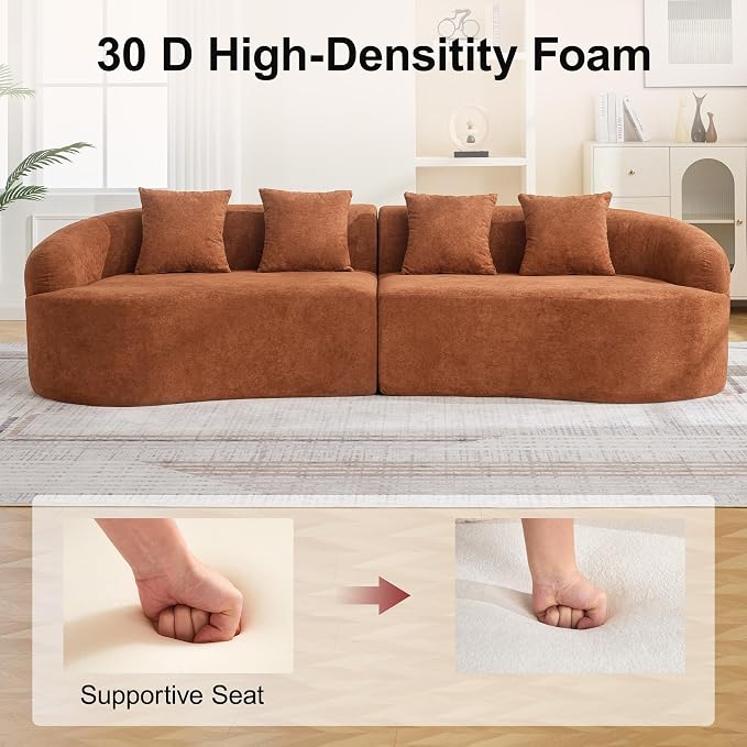 110.2" Curved Boneless Couch, Oversized Cloud Sofa with 4 Pillows, Modern 4 Seater Modular Sectional Sofa, Boneless Sectional Couches for Living Room, Curved Foam Couch, Orange