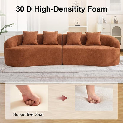 110.2" Curved Boneless Couch, Oversized Cloud Sofa with 4 Pillows, Modern 4 Seater Modular Sectional Sofa, Boneless Sectional Couches for Living Room, Curved Foam Couch, Orange