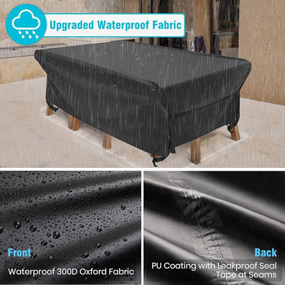 Velway Patio Table Chairs Set - Waterproof 88"L x 62"W x 28"H Outdoor Bistro Dining Set - Fire Pit Table Cover - Furniture Cover - Small Rectangle - Ultra Windproof - UV-Resistant