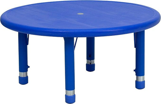 BizChair 33" Round Blue Plastic Height Adjustable Activity Table