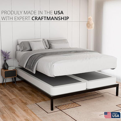 Box Spring Bed Base Queen Size, 4-Inch Wood Mattress Foundation – Amish Made in USA – Quiet Noise Free, Under Mattress-Support BoxSpring, Fully Assembled, White