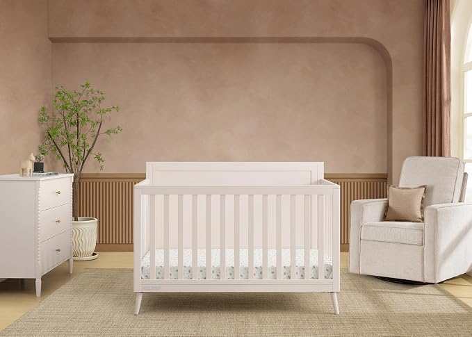 Delta Children Lola 6-in-1 Convertible Crib - Converts from Baby Crib to Toddler Bed, Daybed, Sofa Bed and Full-Size Bed with and Without Footboard, Fits Standard Full-Size Crib Mattress, Soft Beige