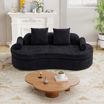 AVZEAR 78" Curved Loveseat Sofa, Chenille Upholstered 2 Seater Couch for Living Room, No Assembly Modern Love Seat Cloud Sofa with 2 Bolster Pillows & 2 Square Pillows, High-Density Foam, Black