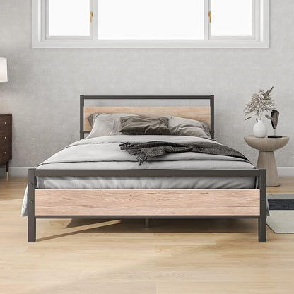 BOFENG Full Size Bed Frame with Wood Headboard,Heavy Duty Platform Bed Frame Full with Storage No Box Spring Needed,Reinforced Steel Slats Support,Mattress Foundation,Oak Color