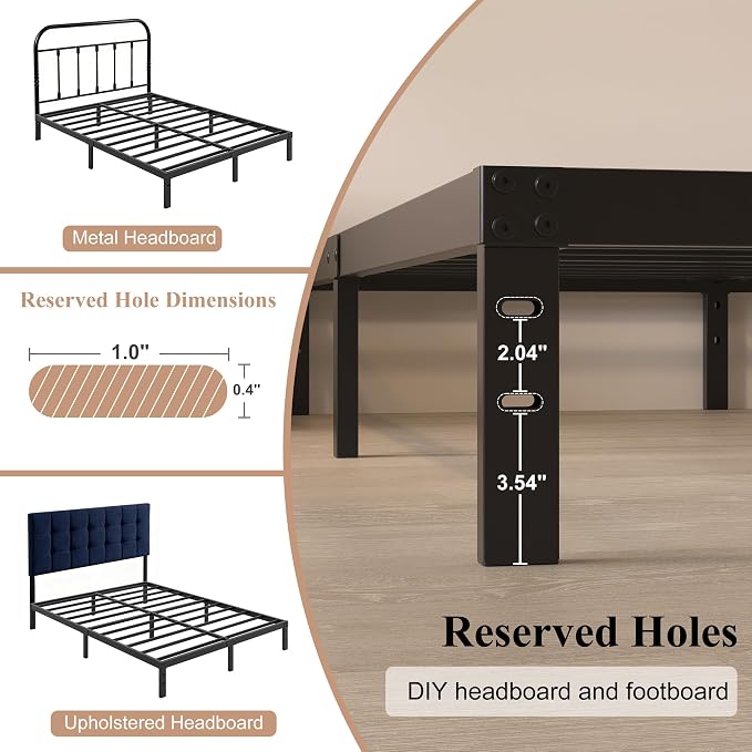 HOBINCHE 10 Inch King Bed Frame,King Size Bed Frame No Box Spring Needed | Heavy Duty Metal Platform Mattress Foundation with Steel Slats, Non-slip Noise Free Easy Assembly Black