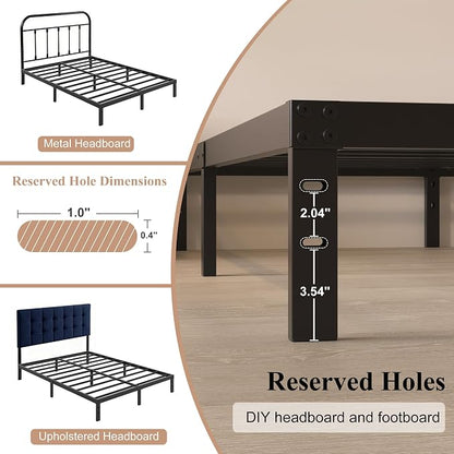 HOBINCHE 10 Inch Queen Bed Frame, Queen Size Bed Frame No Box Spring Needed | Heavy Duty Metal Platform Mattress Foundation with Steel Slats, Non-slip Noise Free Easy Assembly Black