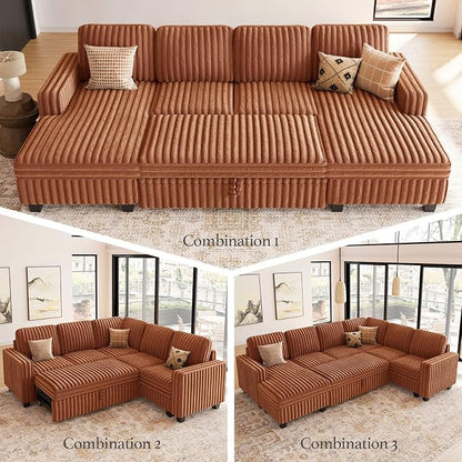 Belffin Oversized Sofa Bed Modular Sectional Sleeper Sofa with Pull Out Bed L Shaped Couch with Storage Chaise Brick Red Couch