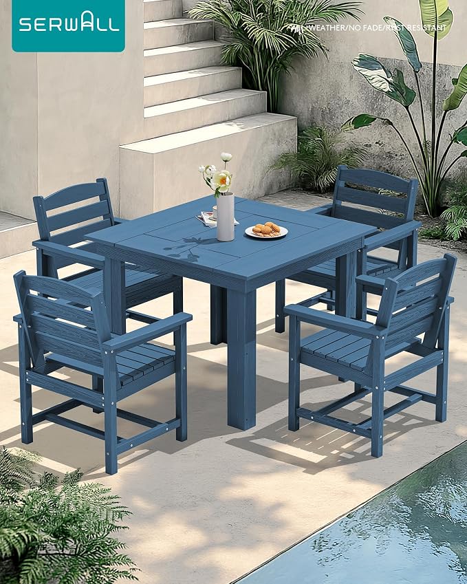 SERWALL HDPE Outdoor Square Dining Set for 4 | with Armchair Seat